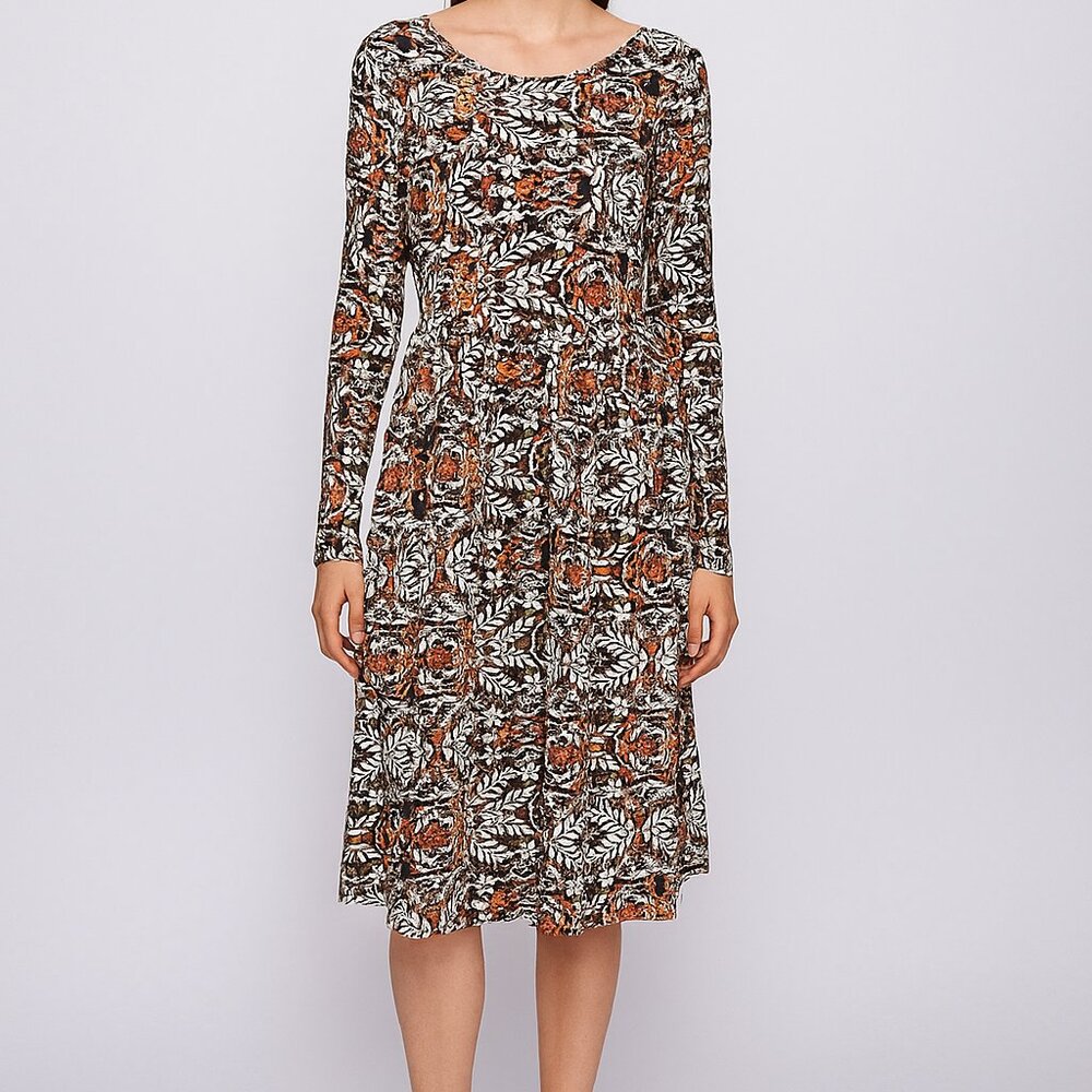 NWT EARTHBOUND Long Sleeve Dress - Black, Orange, White Floral NEW
